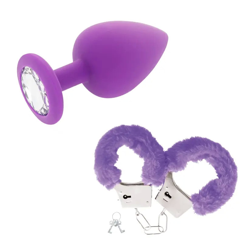 Kit de plug anal con esposas moradas