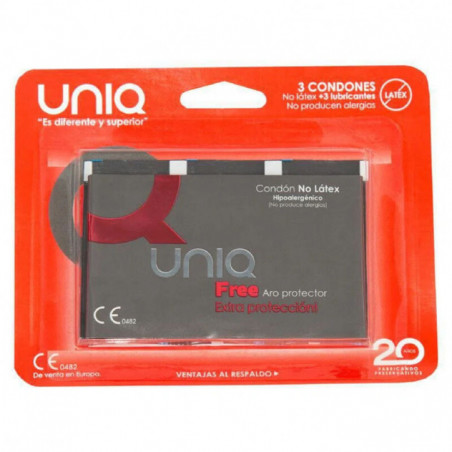 Uniq Free Preservativos Con Aro Protector Sin Latex 3 Unidades